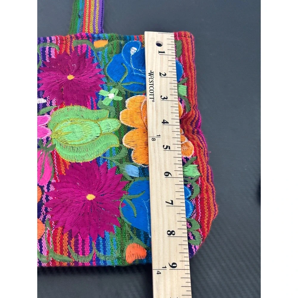 Mexican Floral Embroidered Tote Bag Boho Striped Woven Shoulder Bag Multi-Color